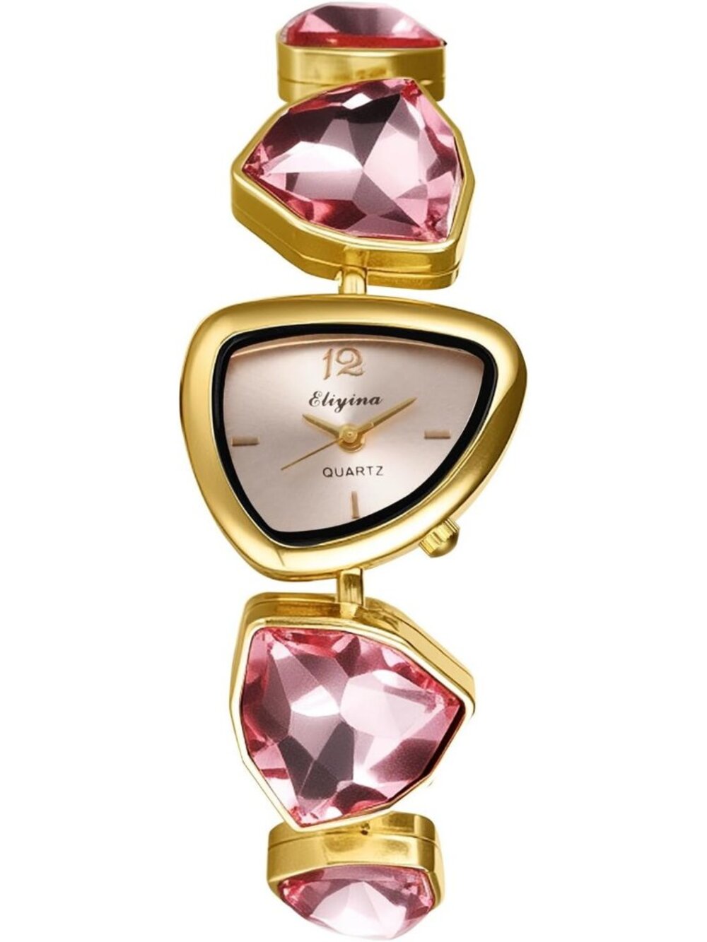 Women's Pink Birthstone Bracelet Triangle Dial Quartz Diamonds Strap Wrist Watch